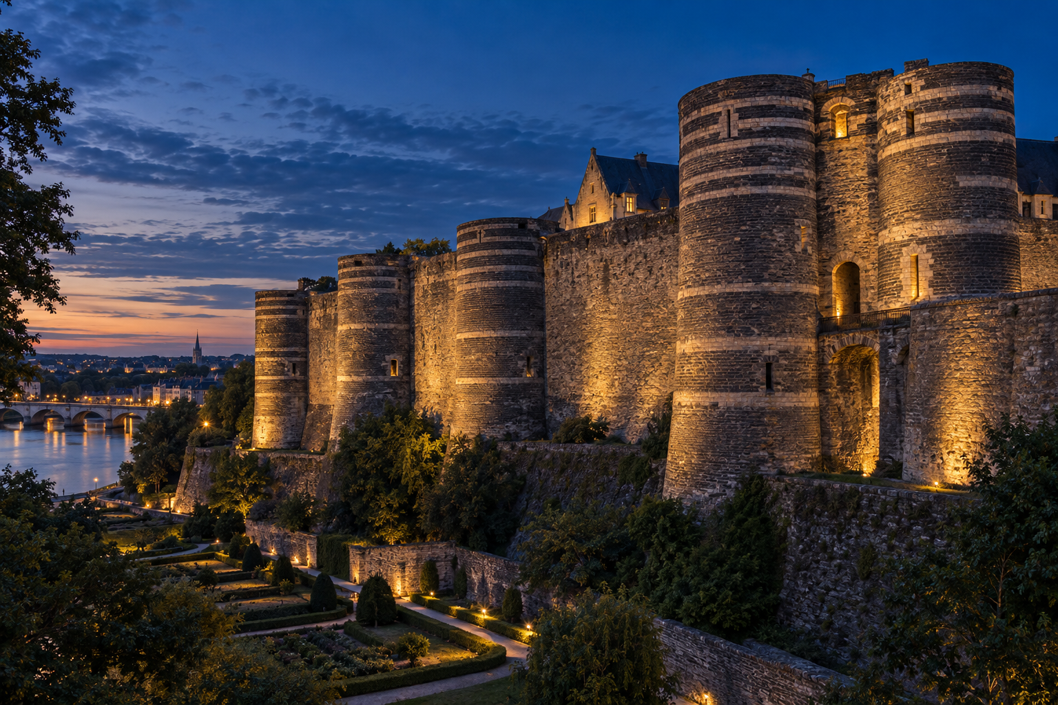 Le château d'Angers au crépuscule