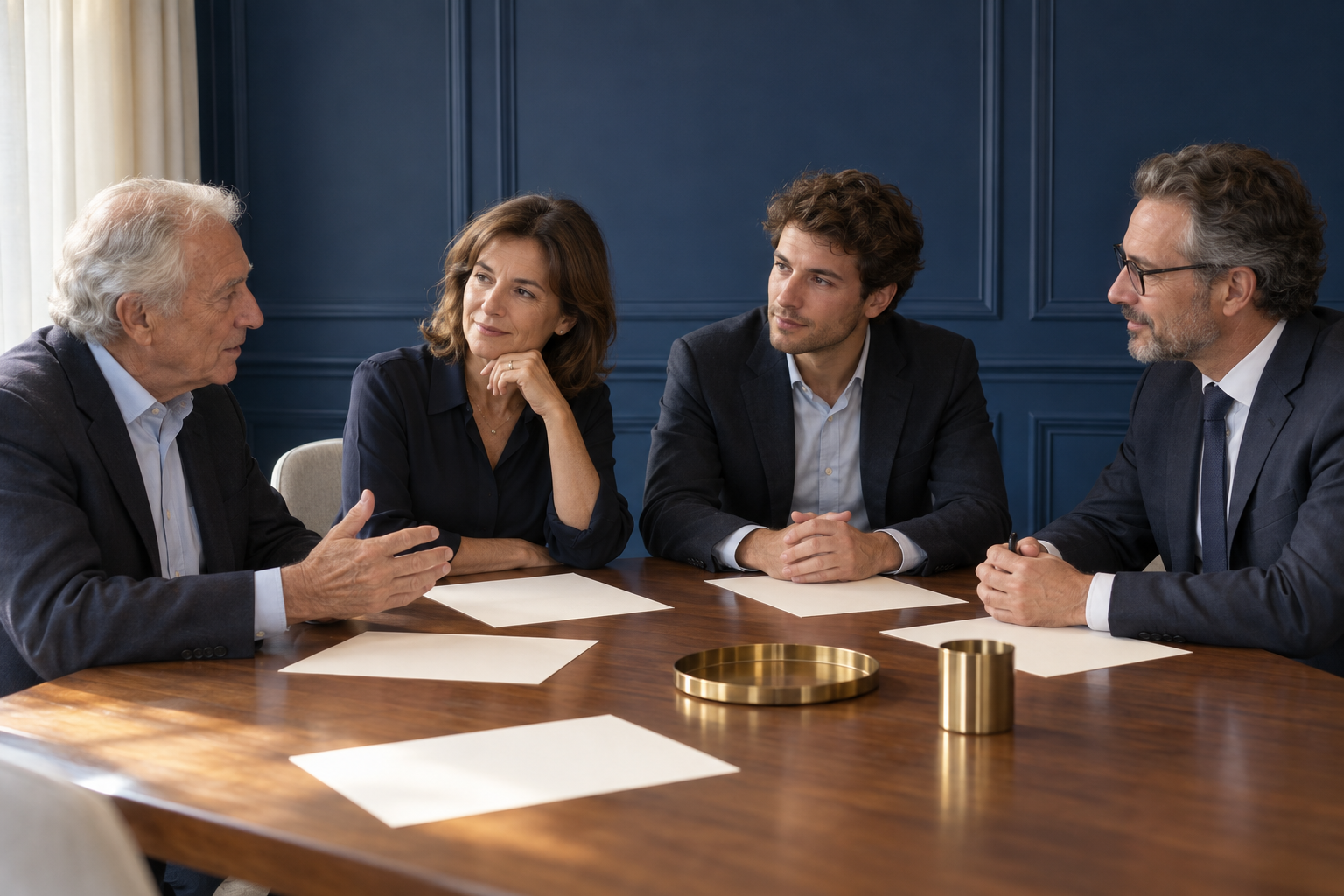 Trois générations autour de la table du conseil